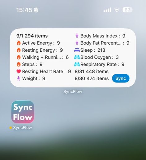 A SyncFlow widget placed on an iPhone Home Screen