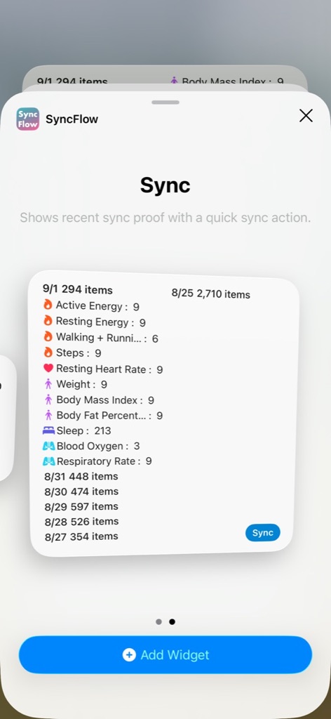 The SyncFlow large widget selected in the widget gallery