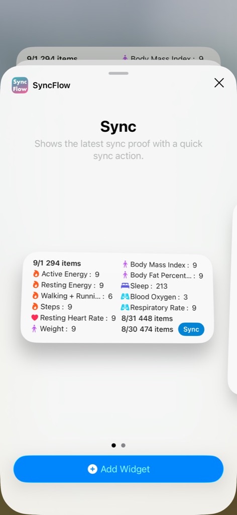 The SyncFlow medium widget selected in the widget gallery
